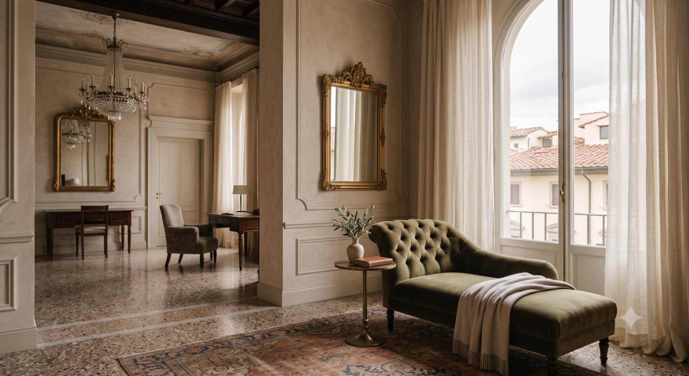 Luxurious Renaissance suite with antique furnishings and Florentine views